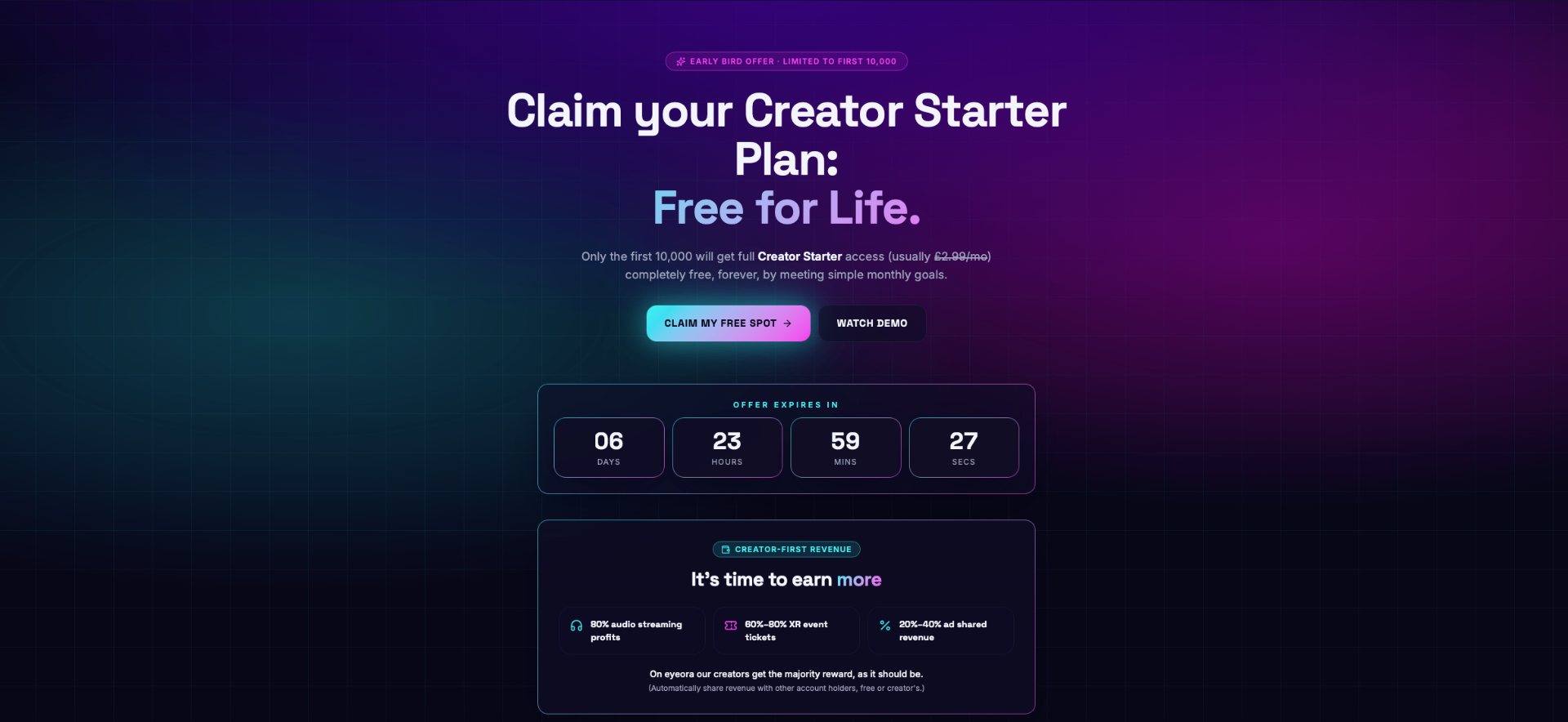 Free 7-day trial, then free for life